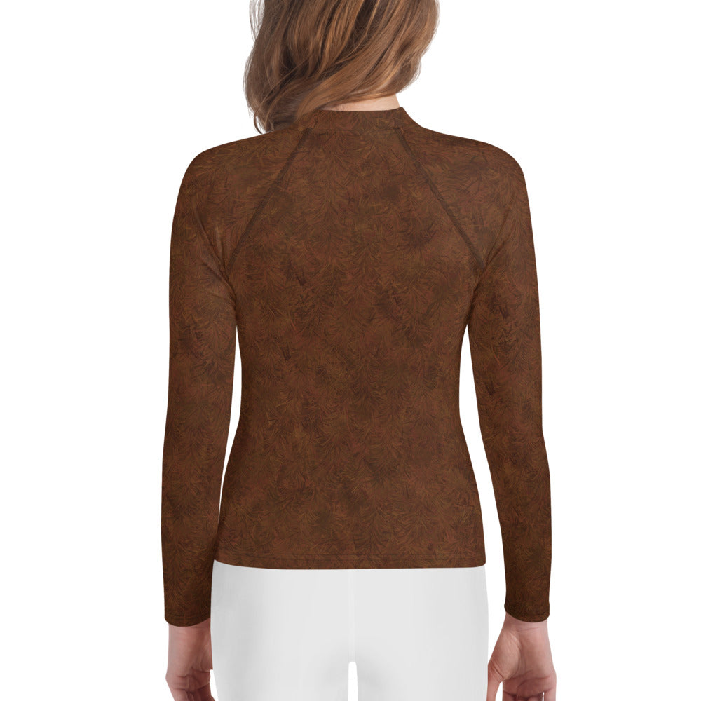 Brown Fur Print Youth Rash Guard