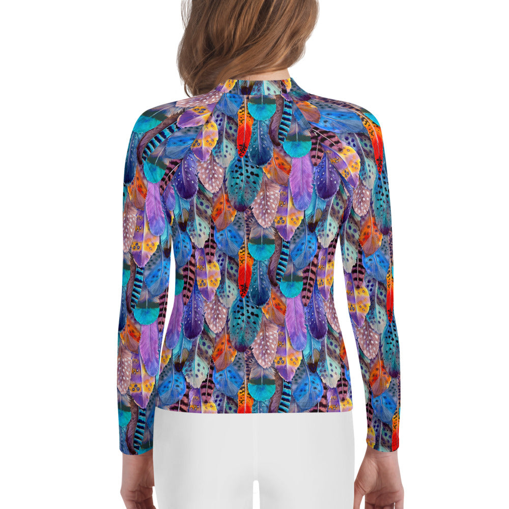 Colorful Feathers Print Youth Rash Guard