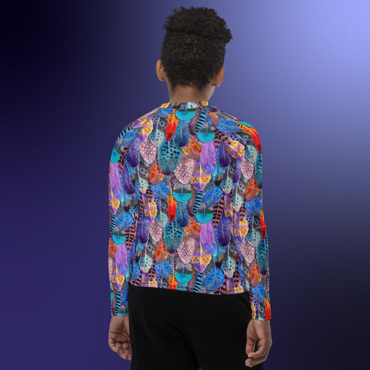 Colorful Feathers Print Youth Rash Guard