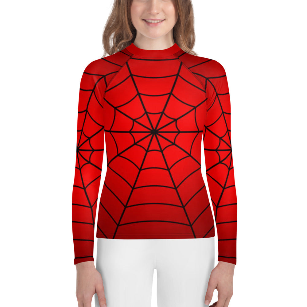 Crimson Spider Web Youth Rash Guard