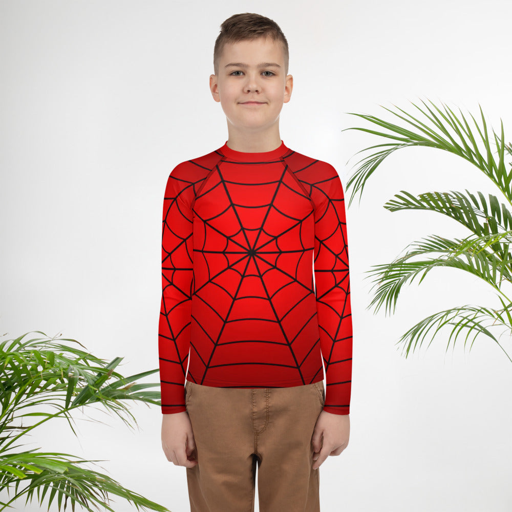 Crimson Spider Web Youth Rash Guard