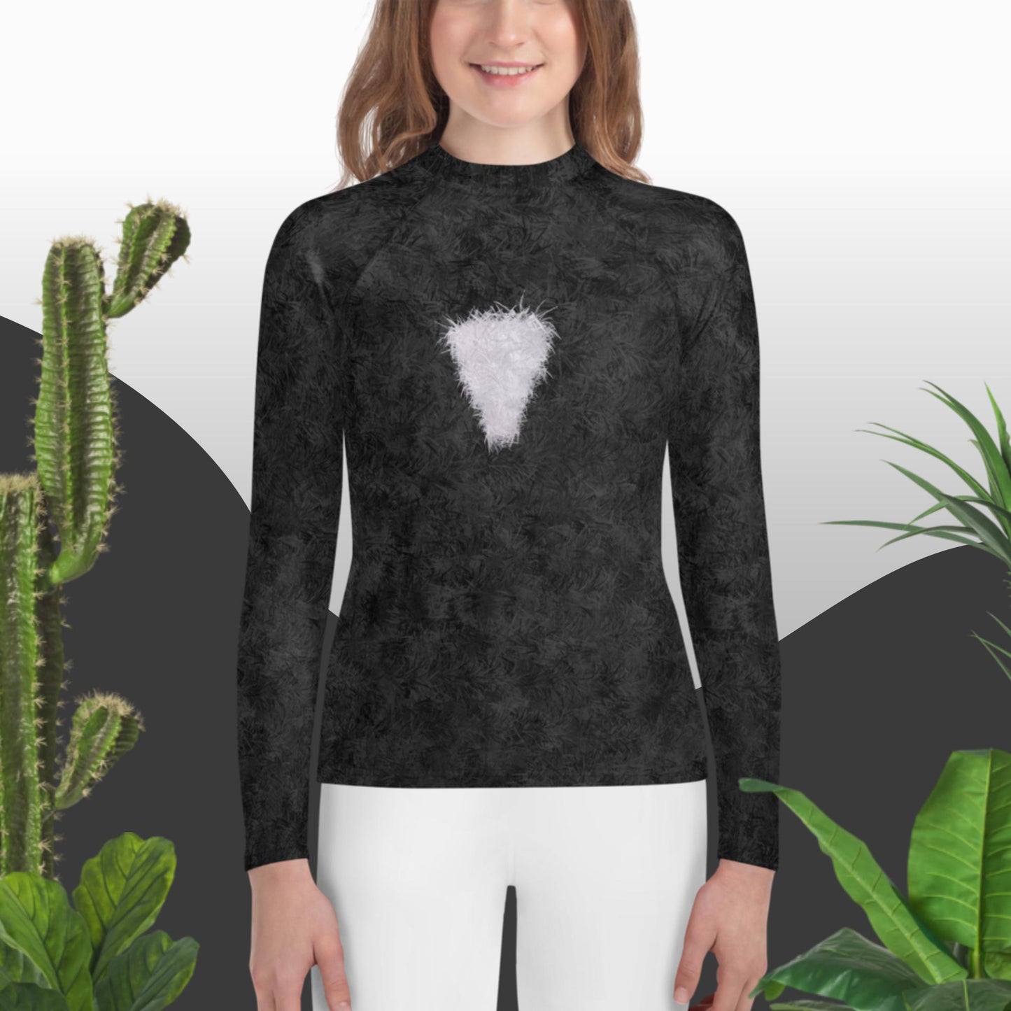 Black Cat with White Bib Fur Print Youth Rash Guard