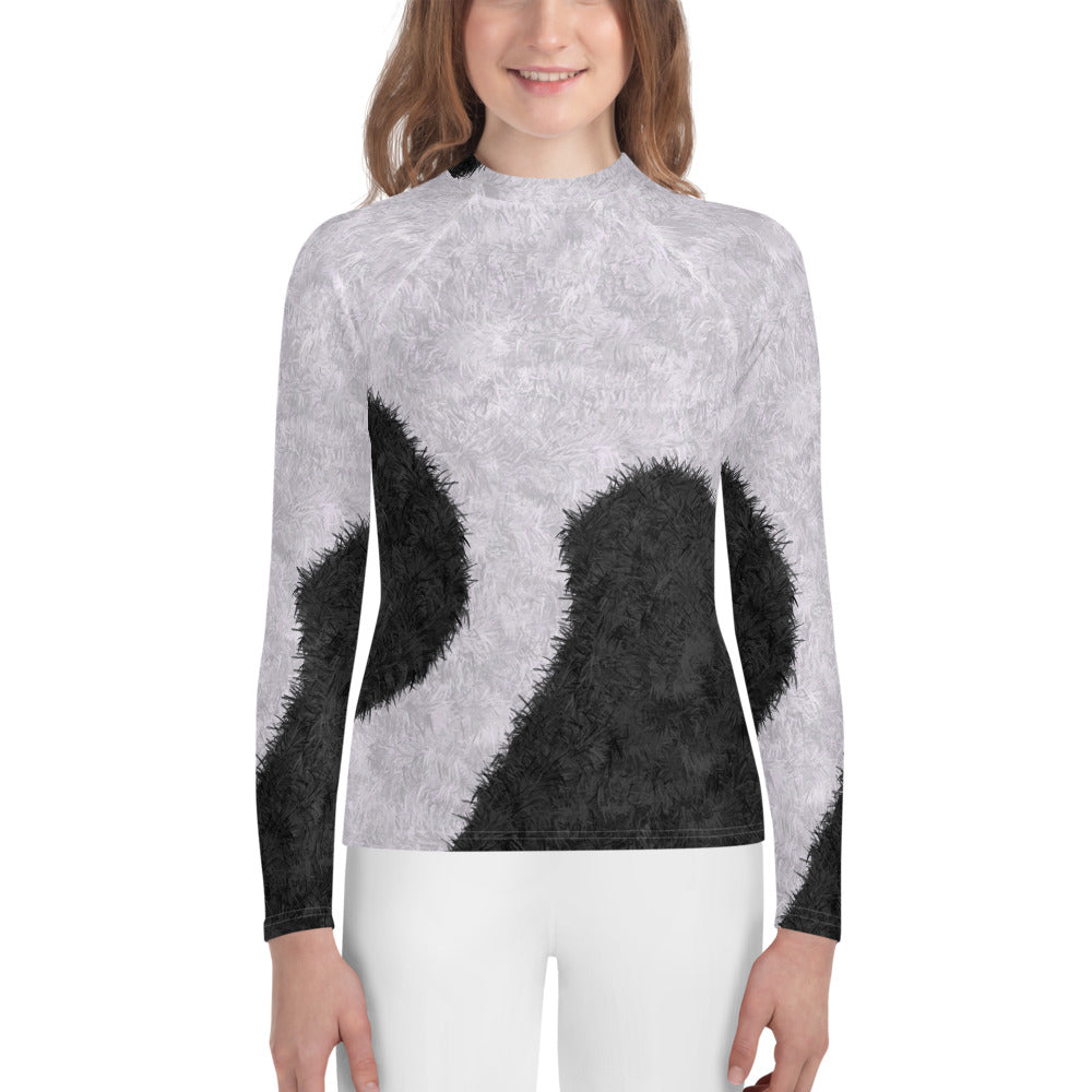 Black and White Fur Print Youth Rash Guard