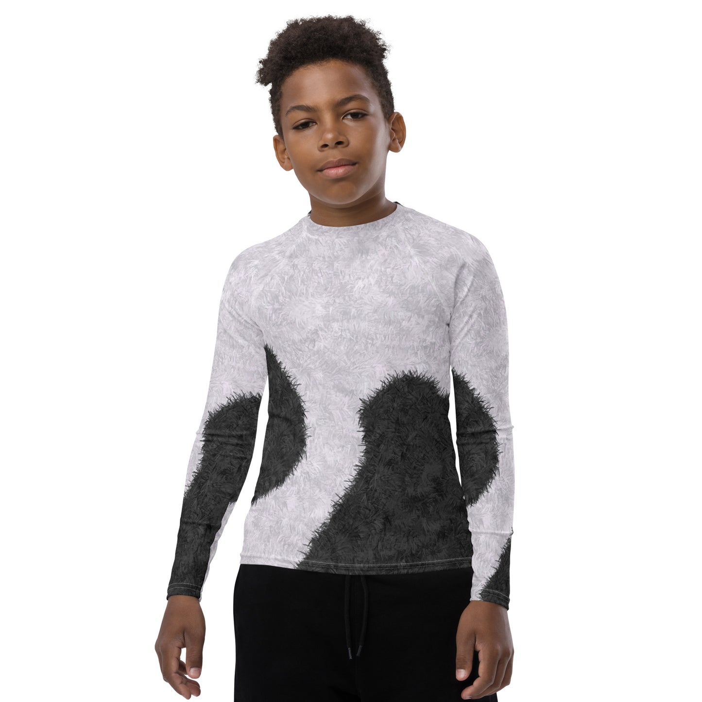 Black and White Fur Print Youth Rash Guard