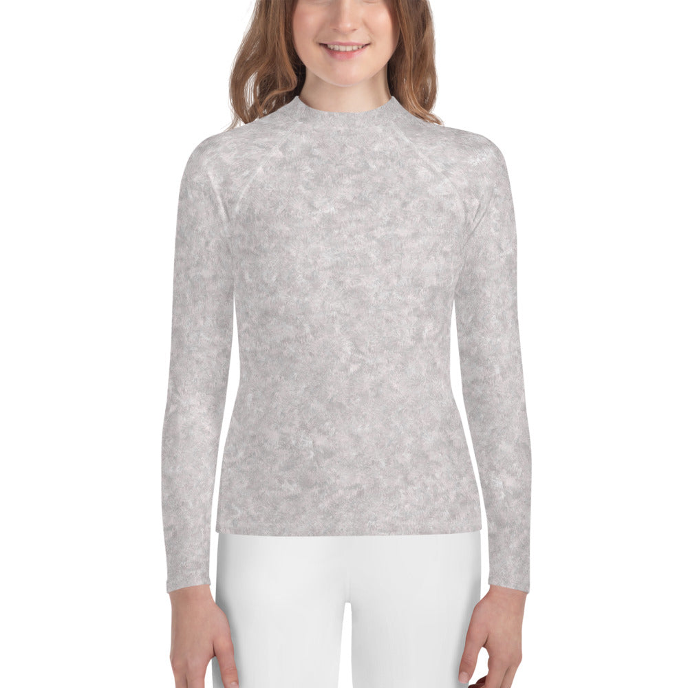 White Fur Print Youth Rash Guard