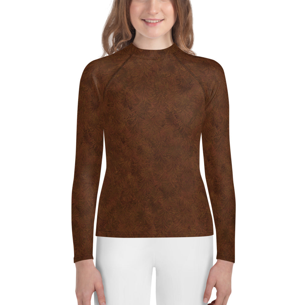 Brown Fur Print Youth Rash Guard