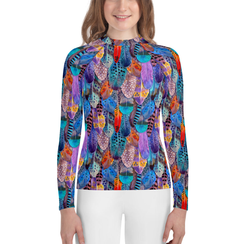 Colorful Feathers Print Youth Rash Guard