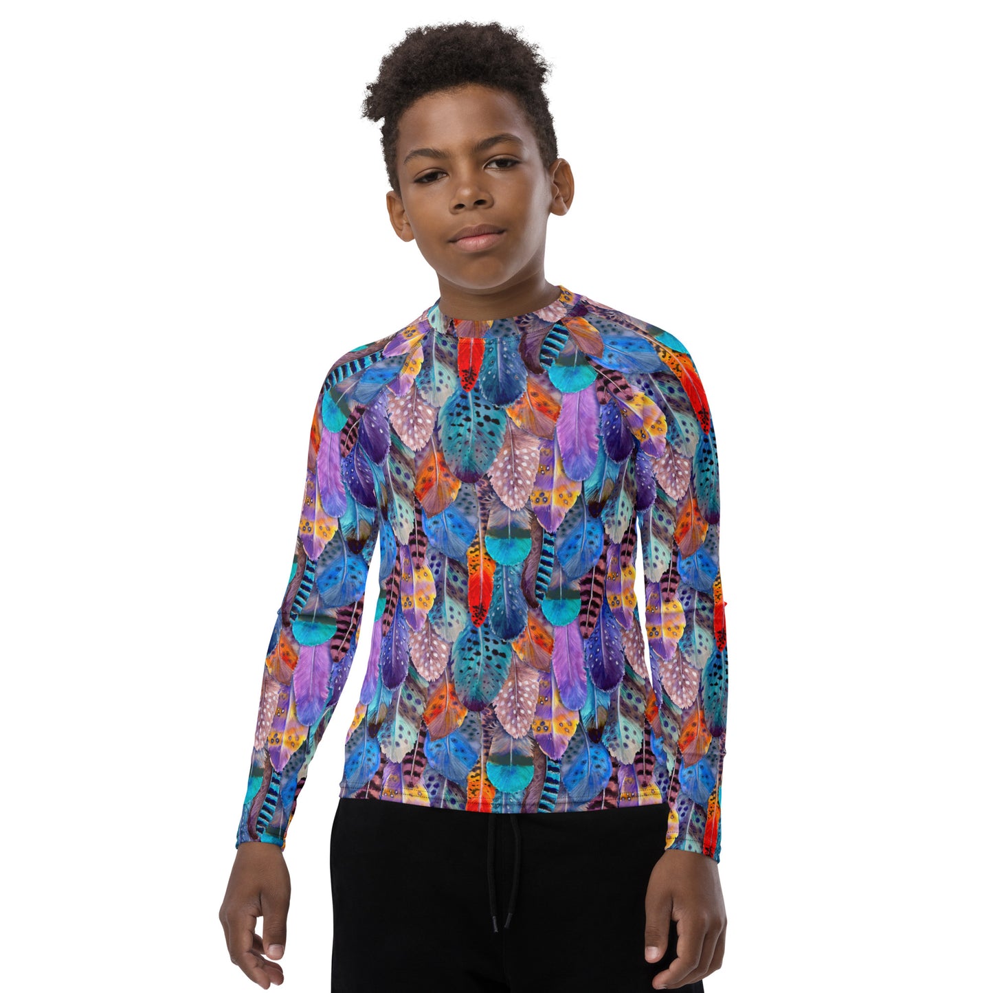 Colorful Feathers Print Youth Rash Guard