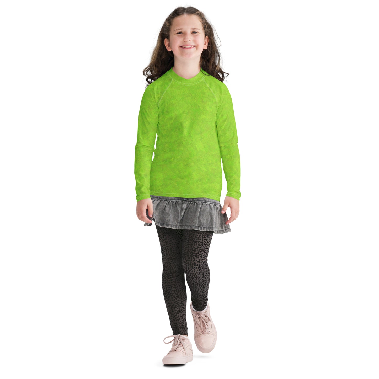 Green Fur Print Youth Rash Guard