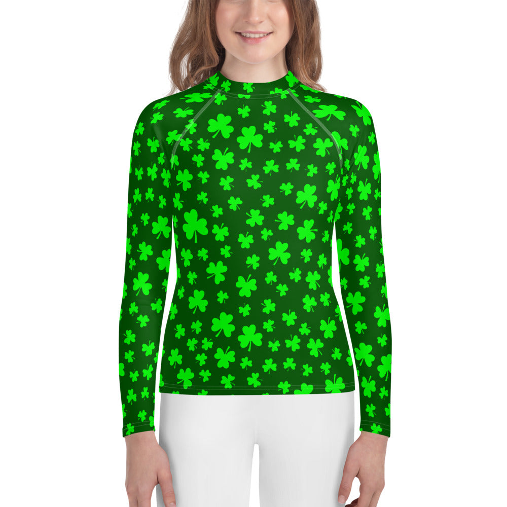 Shamrocks Print Youth Rash Guard