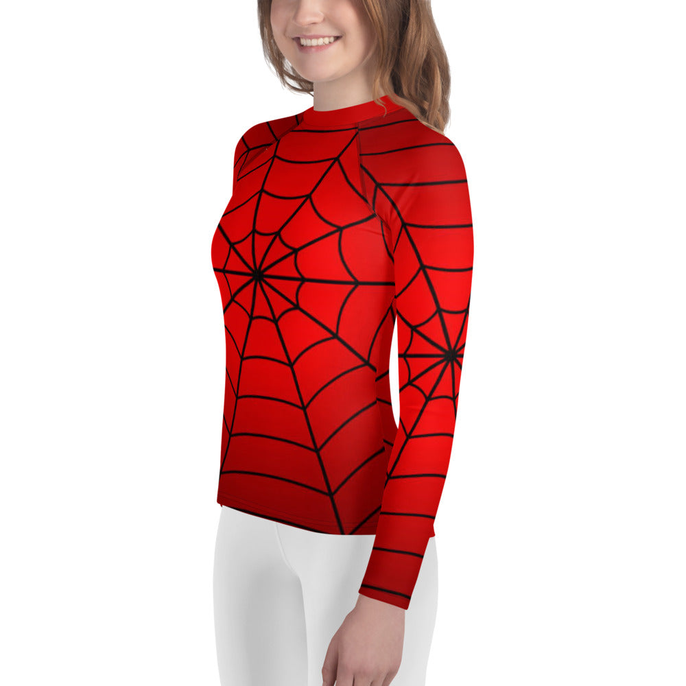 Crimson Spider Web Youth Rash Guard