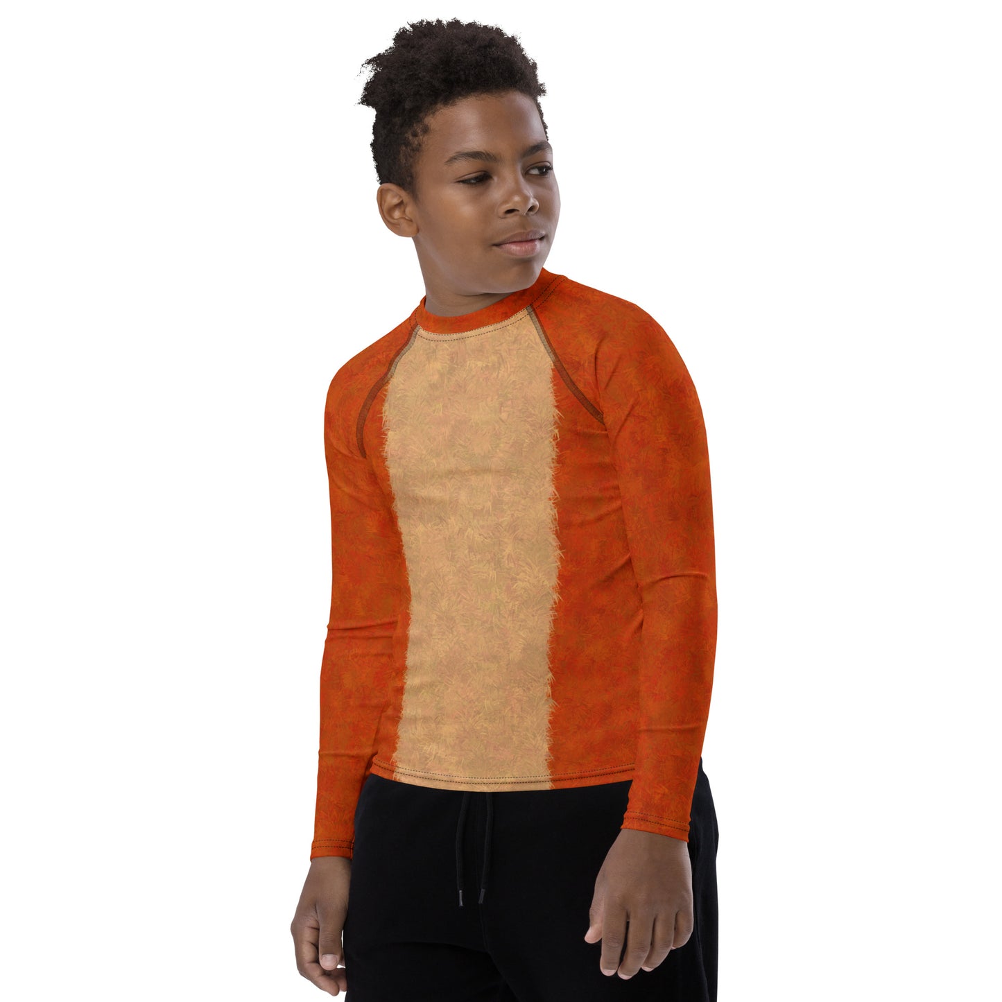 Orange Cat Fur Print Youth Rash Guard