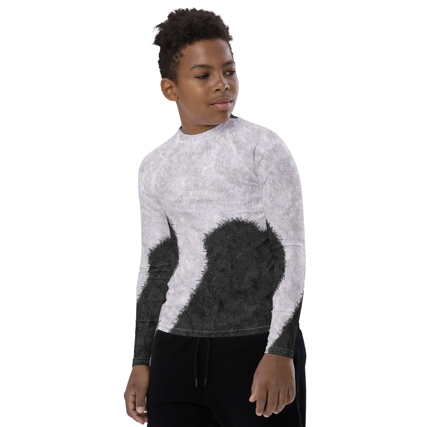 Black and White Fur Print Youth Rash Guard