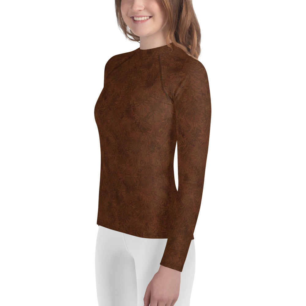 Brown Fur Print Youth Rash Guard