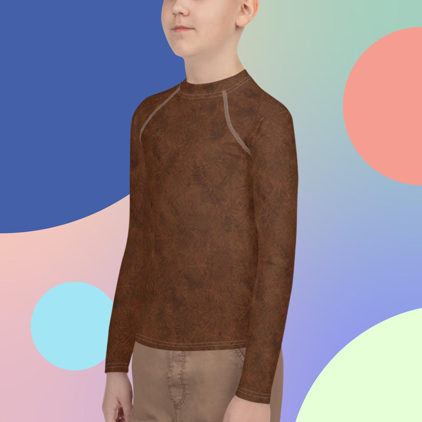 Brown Fur Print Youth Rash Guard