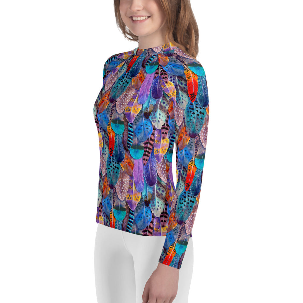 Colorful Feathers Print Youth Rash Guard