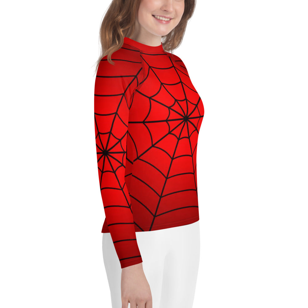 Crimson Spider Web Youth Rash Guard