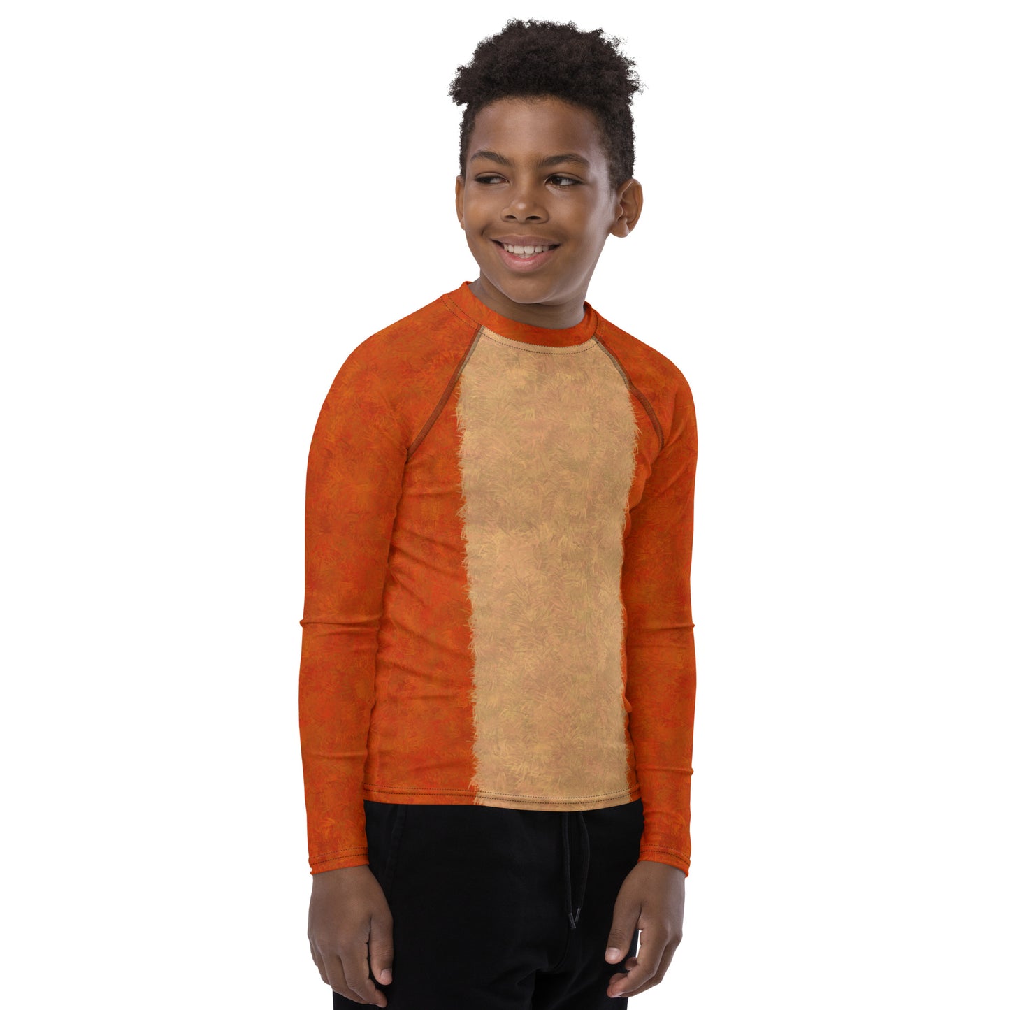 Orange Cat Fur Print Youth Rash Guard