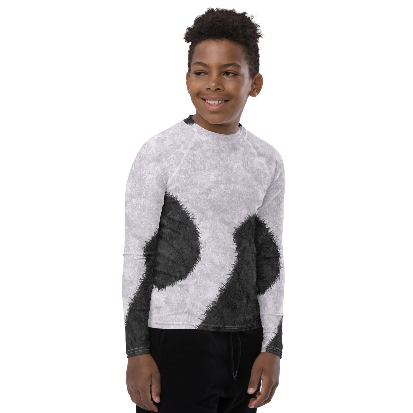 Black and White Fur Print Youth Rash Guard