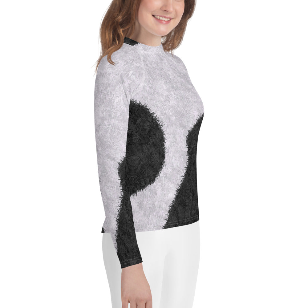 Black and White Fur Print Youth Rash Guard