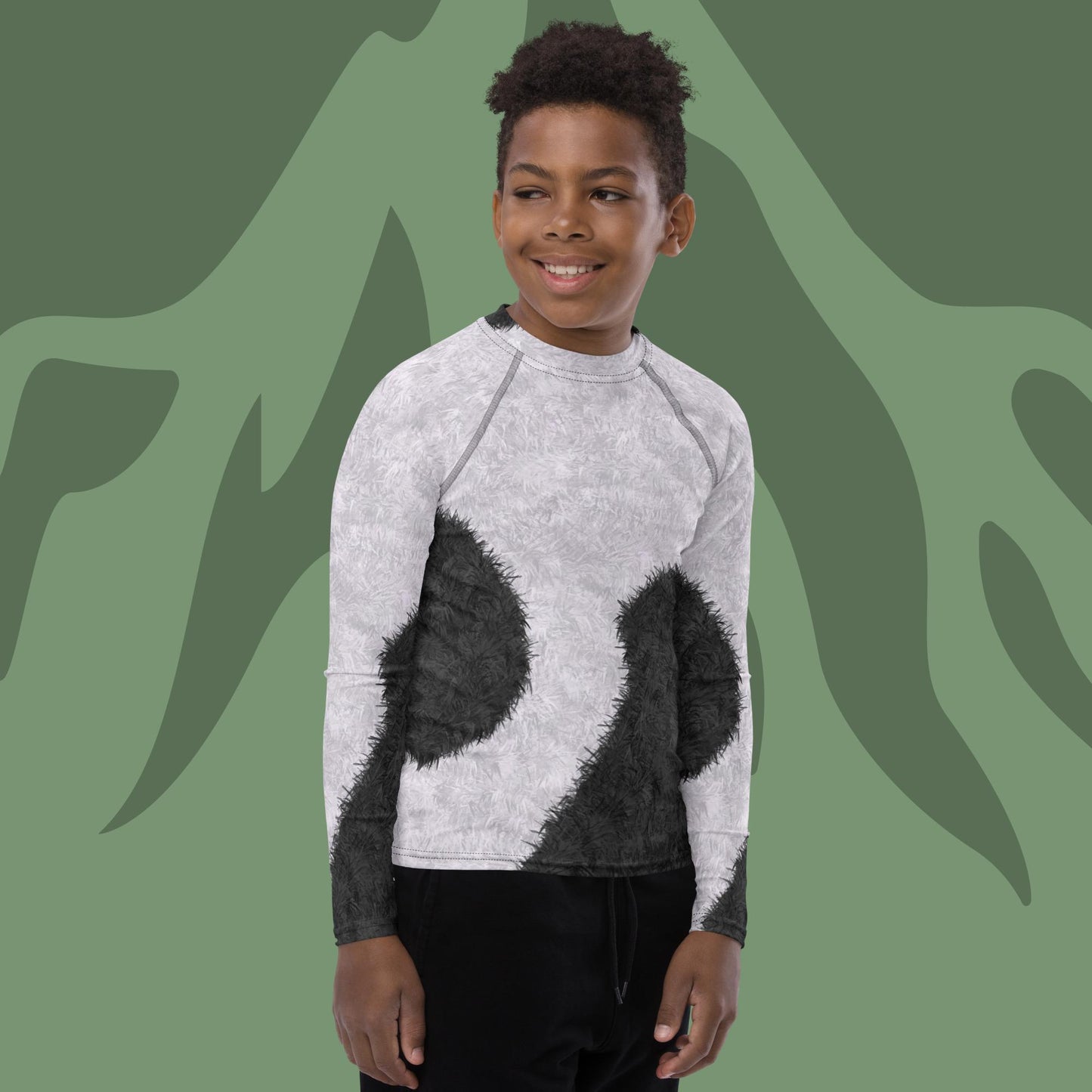 Black and White Fur Print Youth Rash Guard