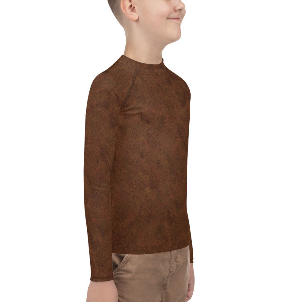 Brown Fur Print Youth Rash Guard