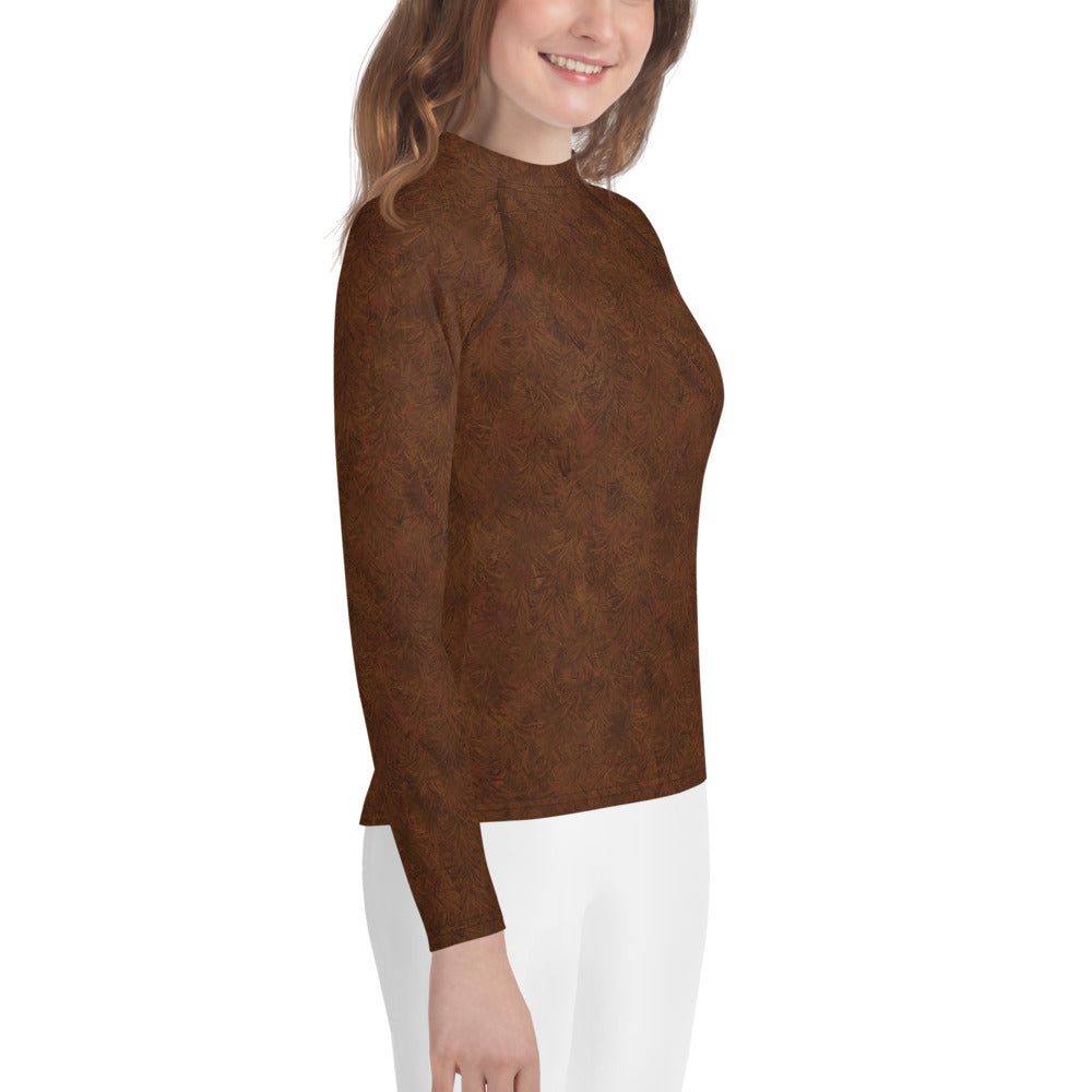 Brown Fur Print Youth Rash Guard