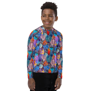 Colorful Feathers Print Youth Rash Guard