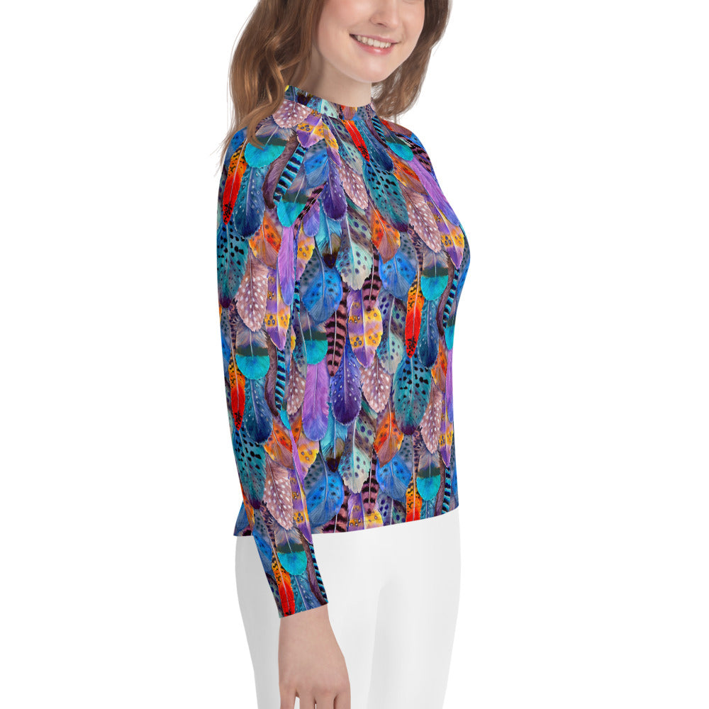 Colorful Feathers Print Youth Rash Guard