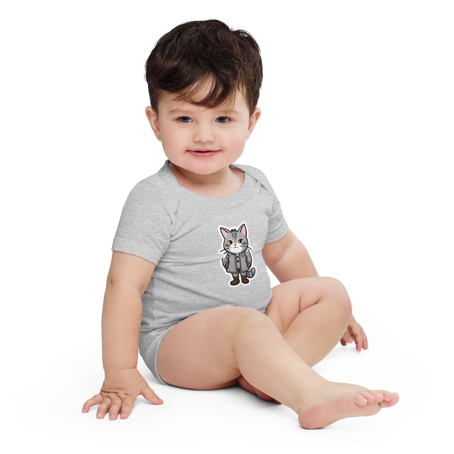 Grey Kitten in a Parka Baby Short Sleeve One Piece