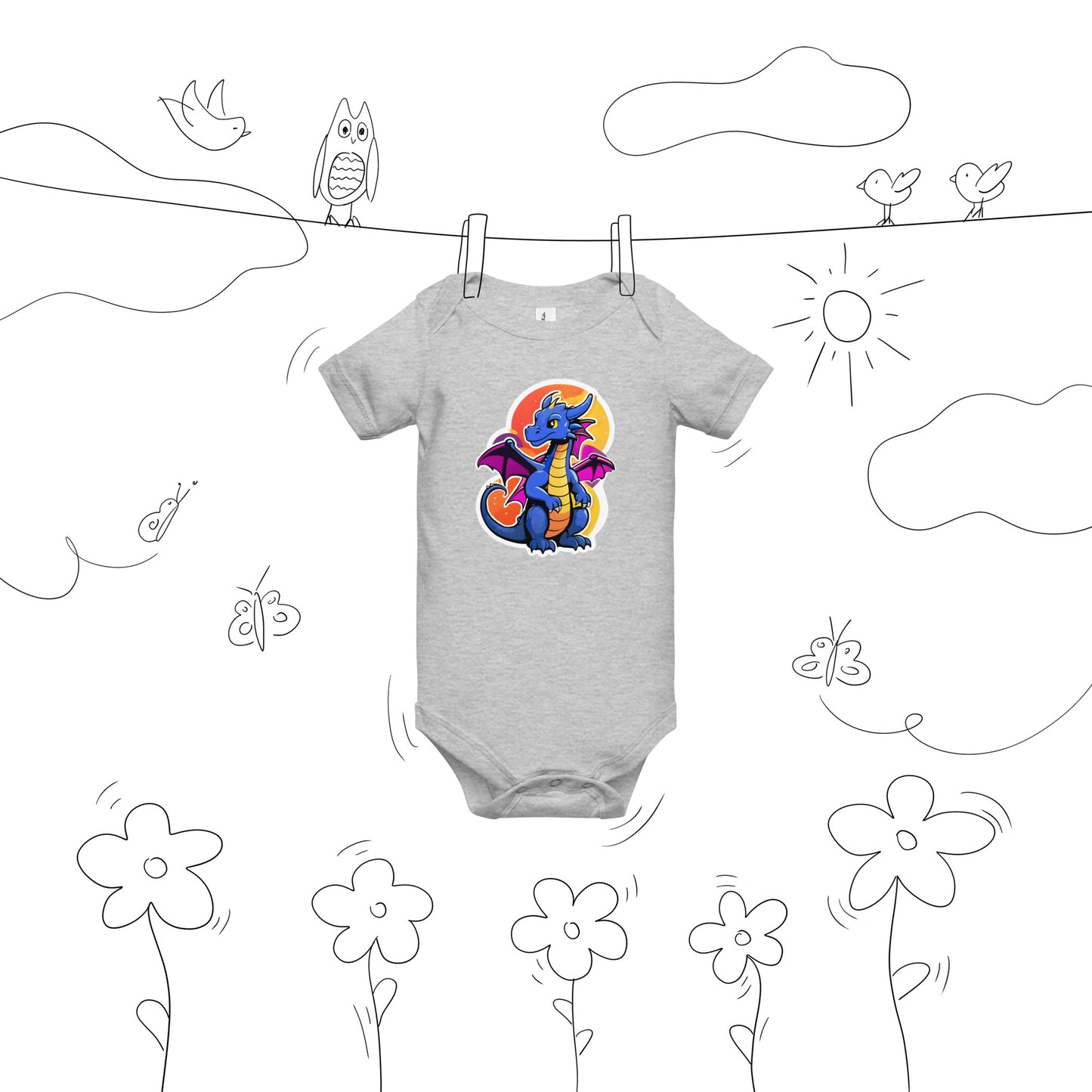 Cute Dragon Baby Short Sleeve One Piece