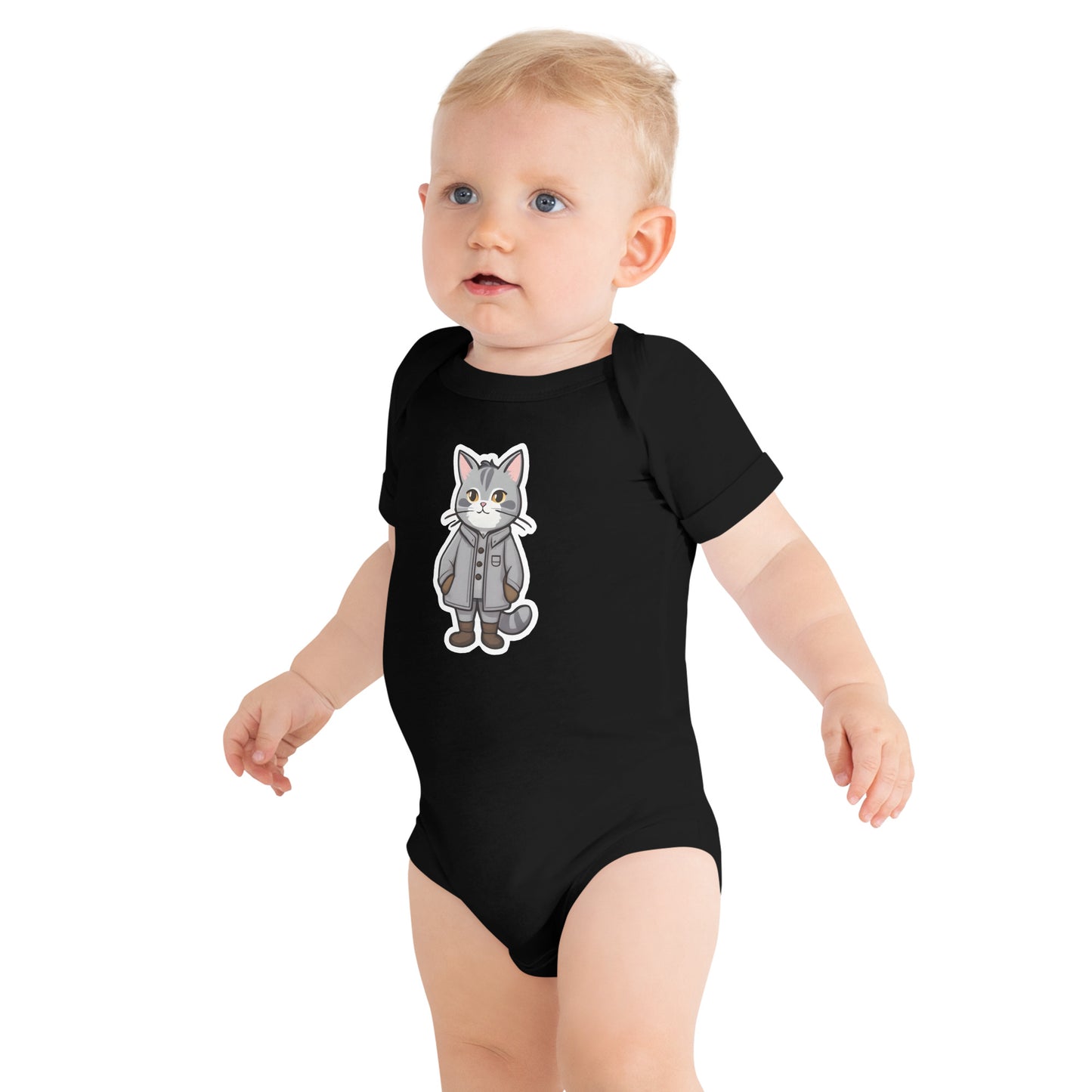 Grey Kitten in a Parka Baby Short Sleeve One Piece