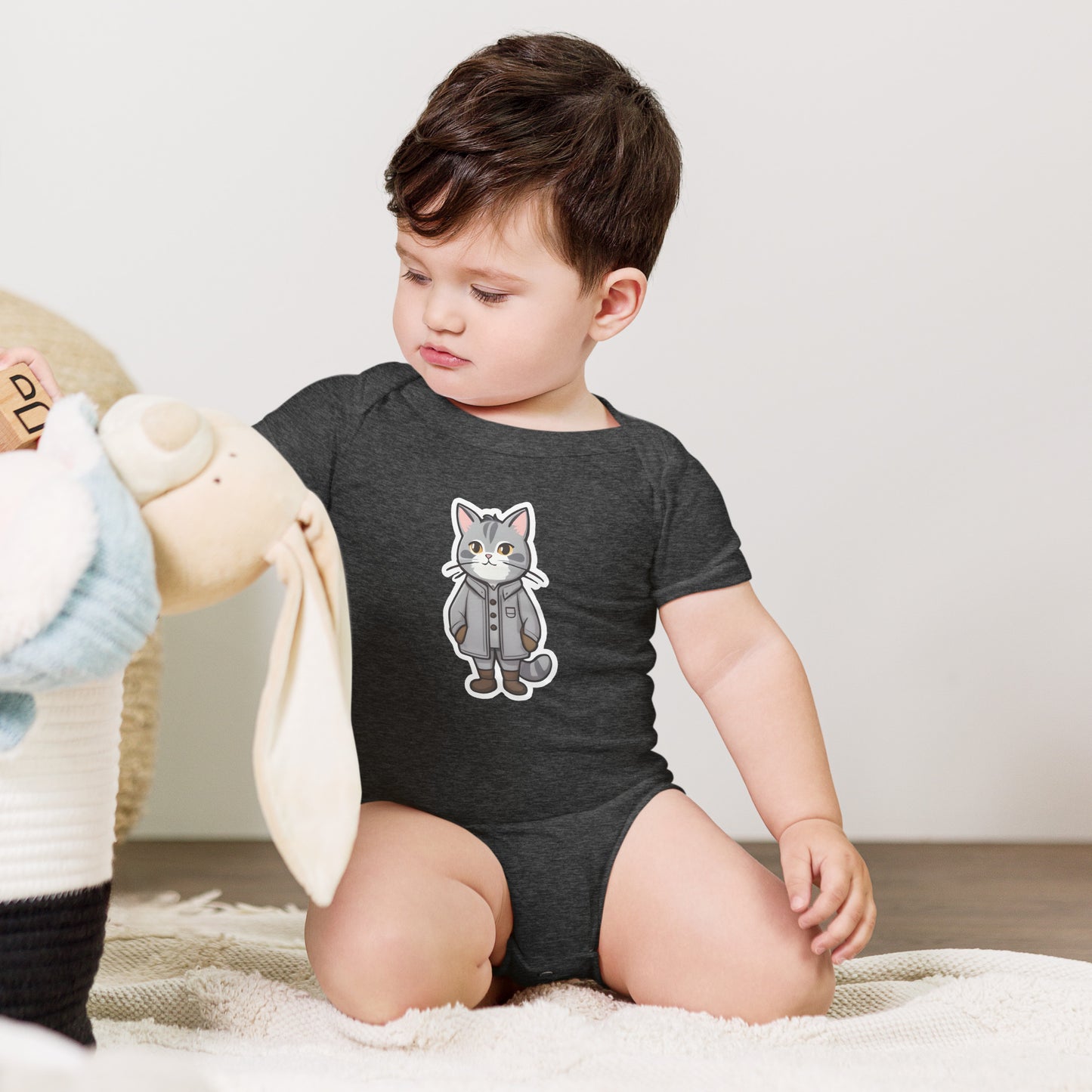 Grey Kitten in a Parka Baby Short Sleeve One Piece