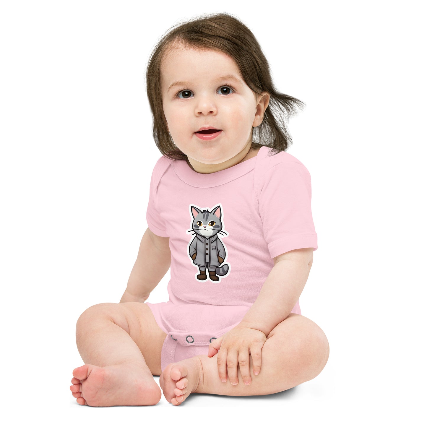 Grey Kitten in a Parka Baby Short Sleeve One Piece