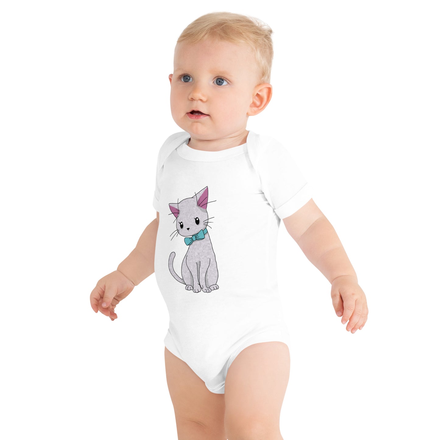 Cat with Bow Tie Baby Short Sleeve One Piece