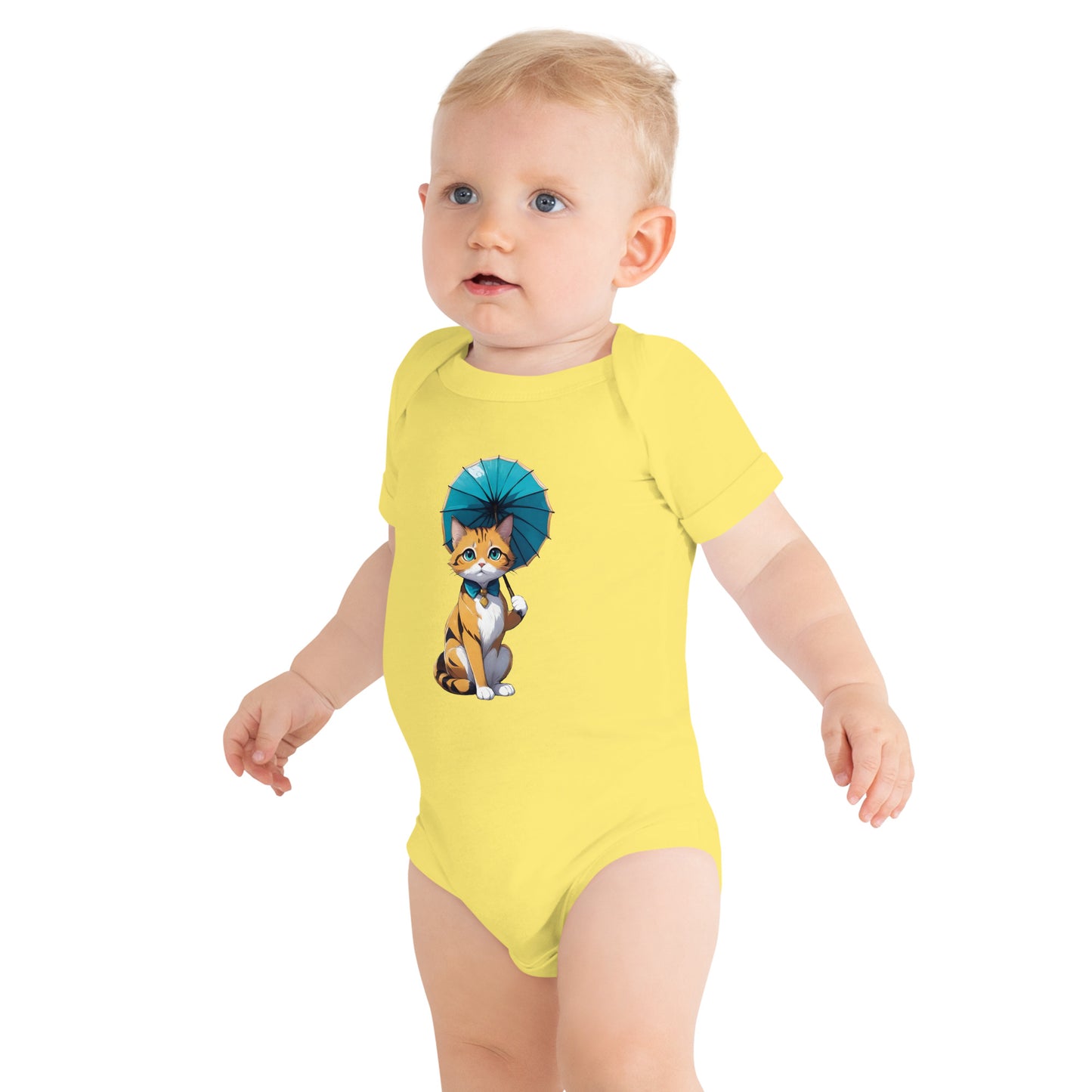 Kitten with Parasol Baby Short Sleeve One Piece