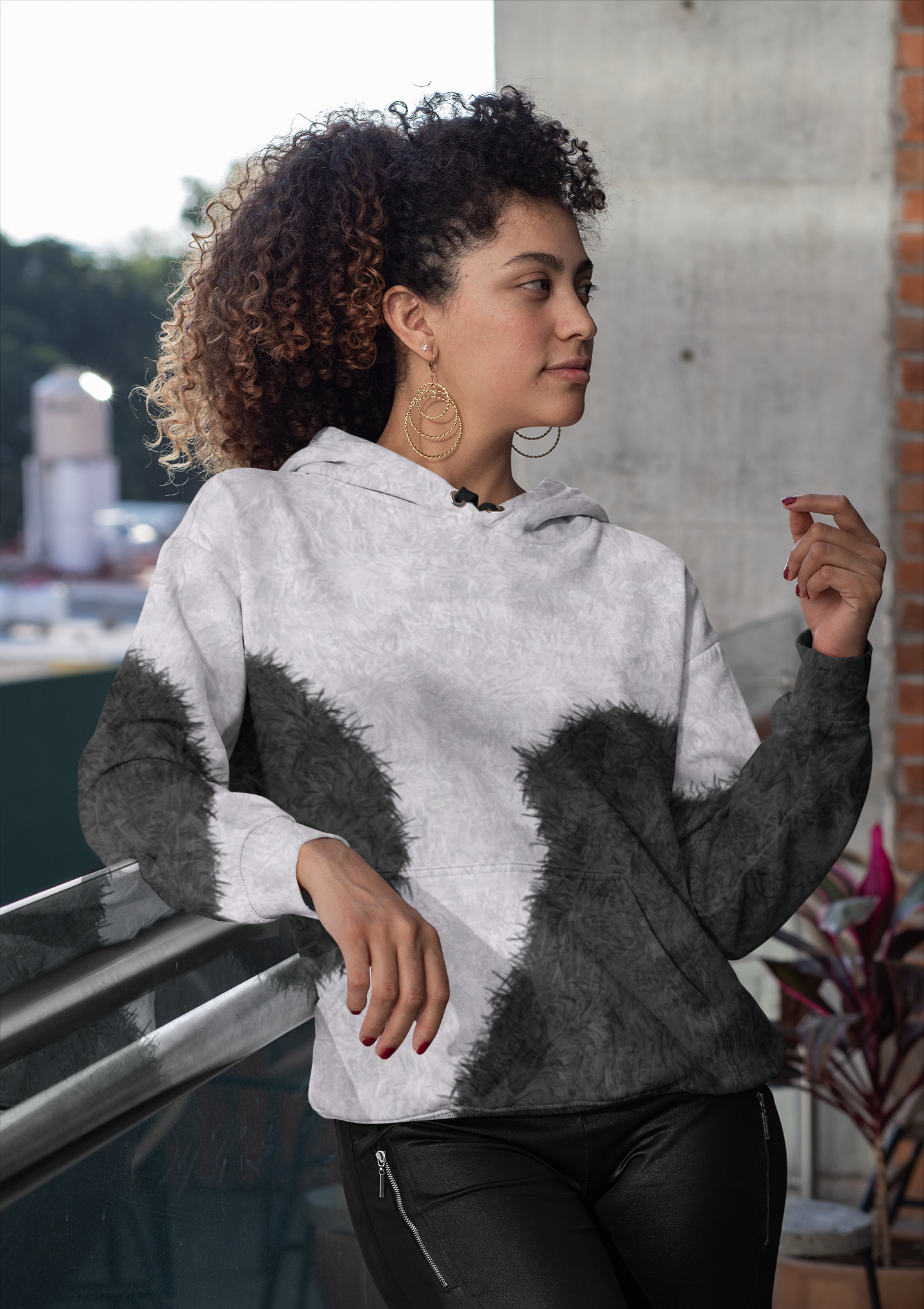 Black and White Fur Print Unisex Hoodie