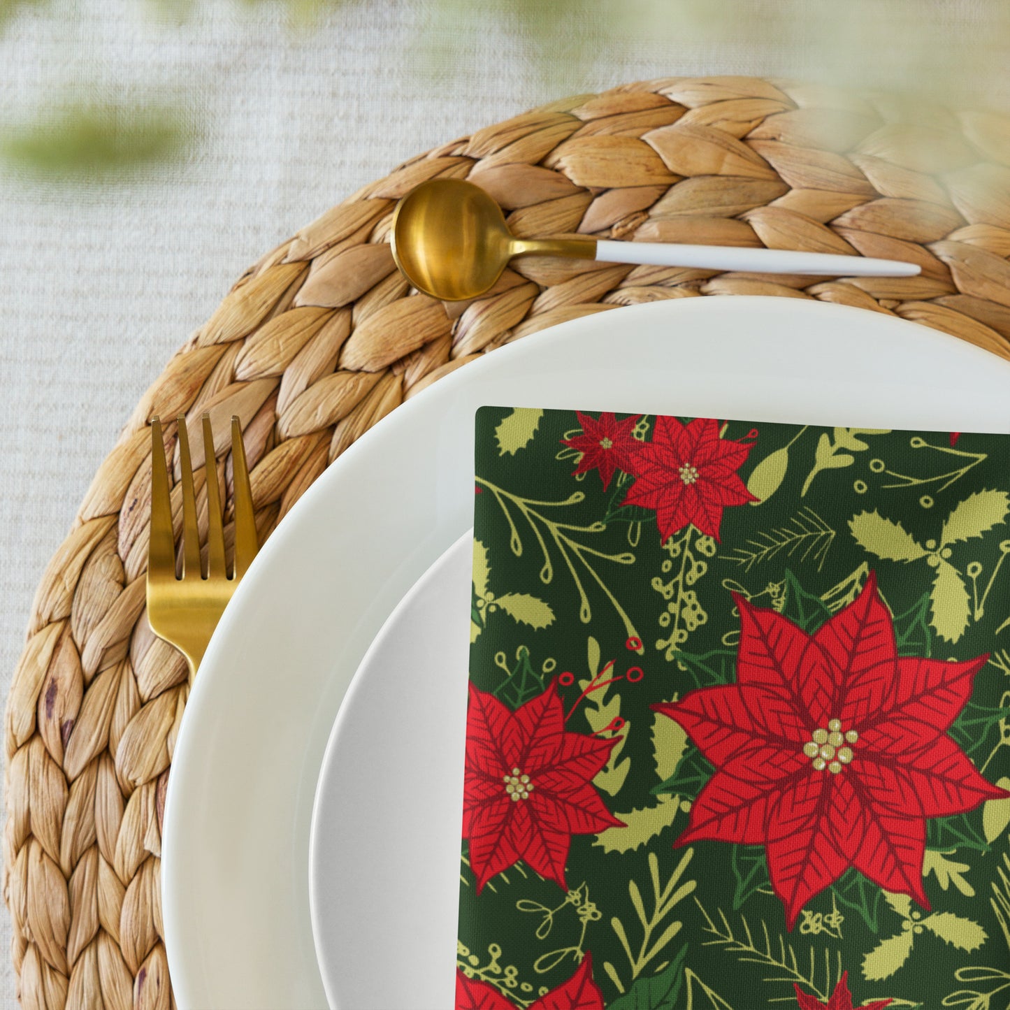 Christmas Poinsettia Cloth Napkin Set