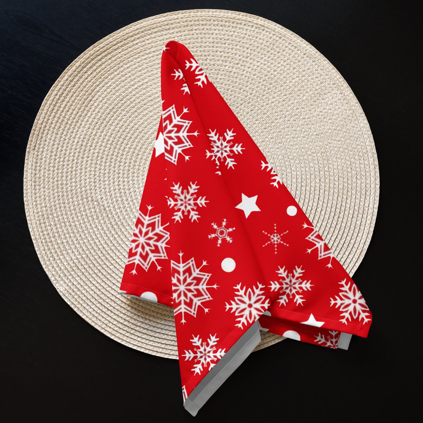 Snowflakes on Red Cloth Napkin Set