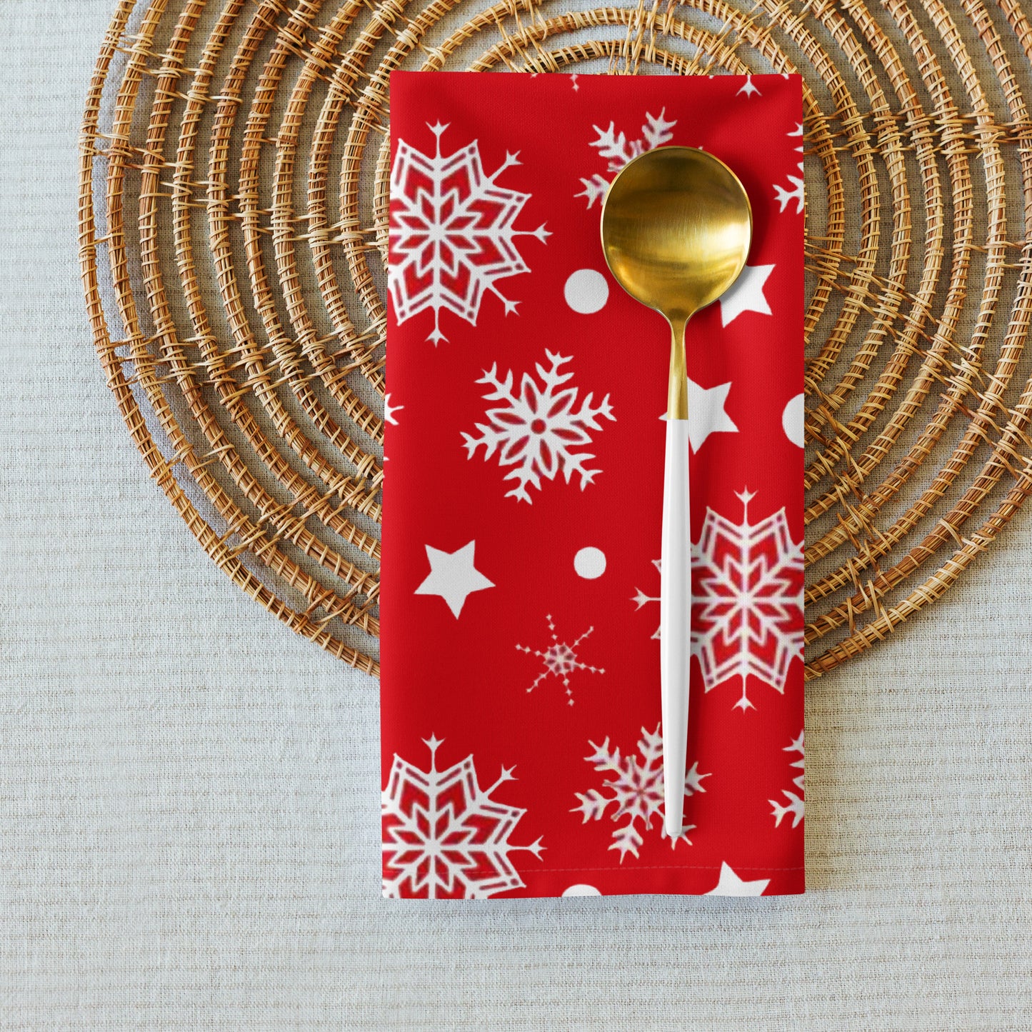 Snowflakes on Red Cloth Napkin Set