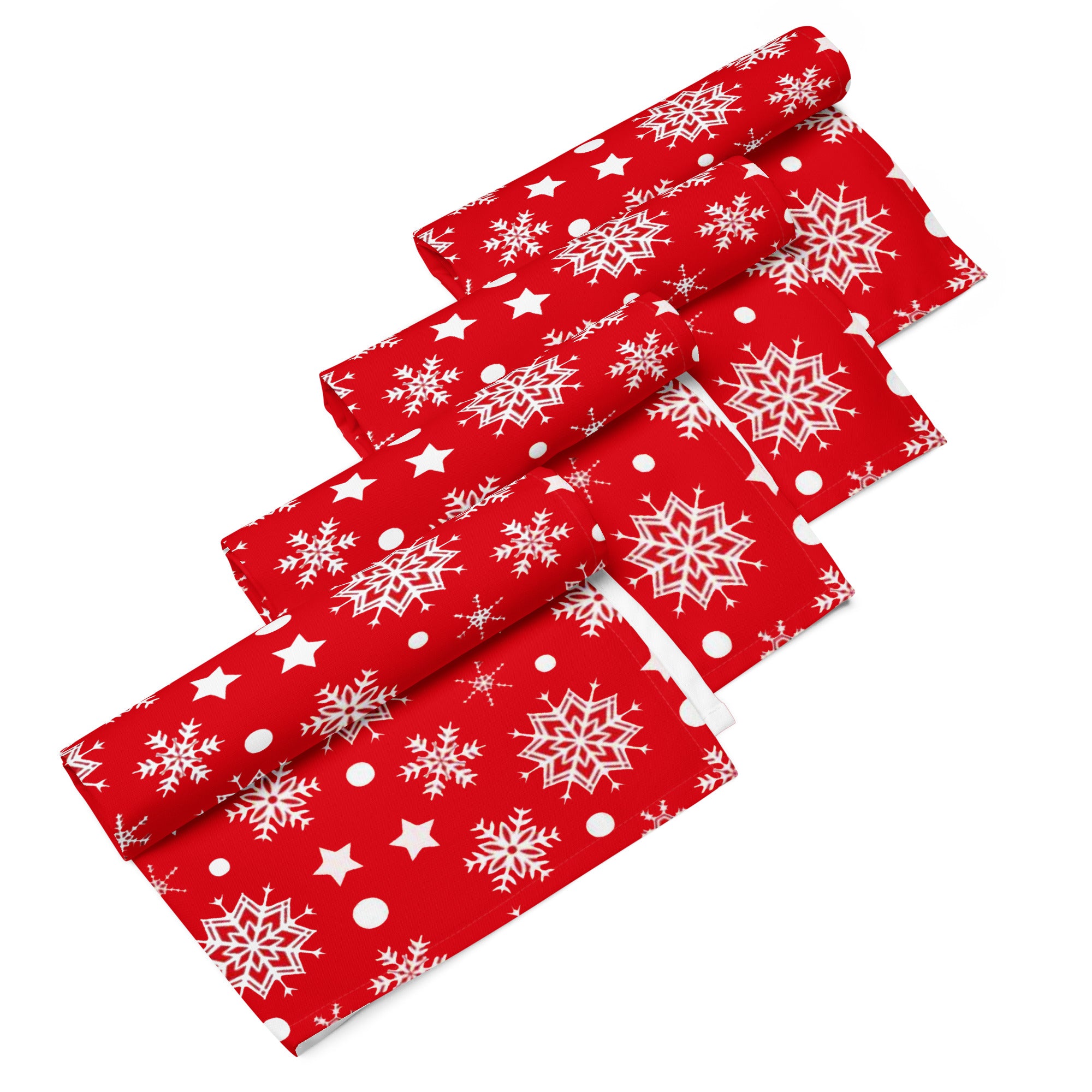 Snowflakes on Red Cloth Napkin Set