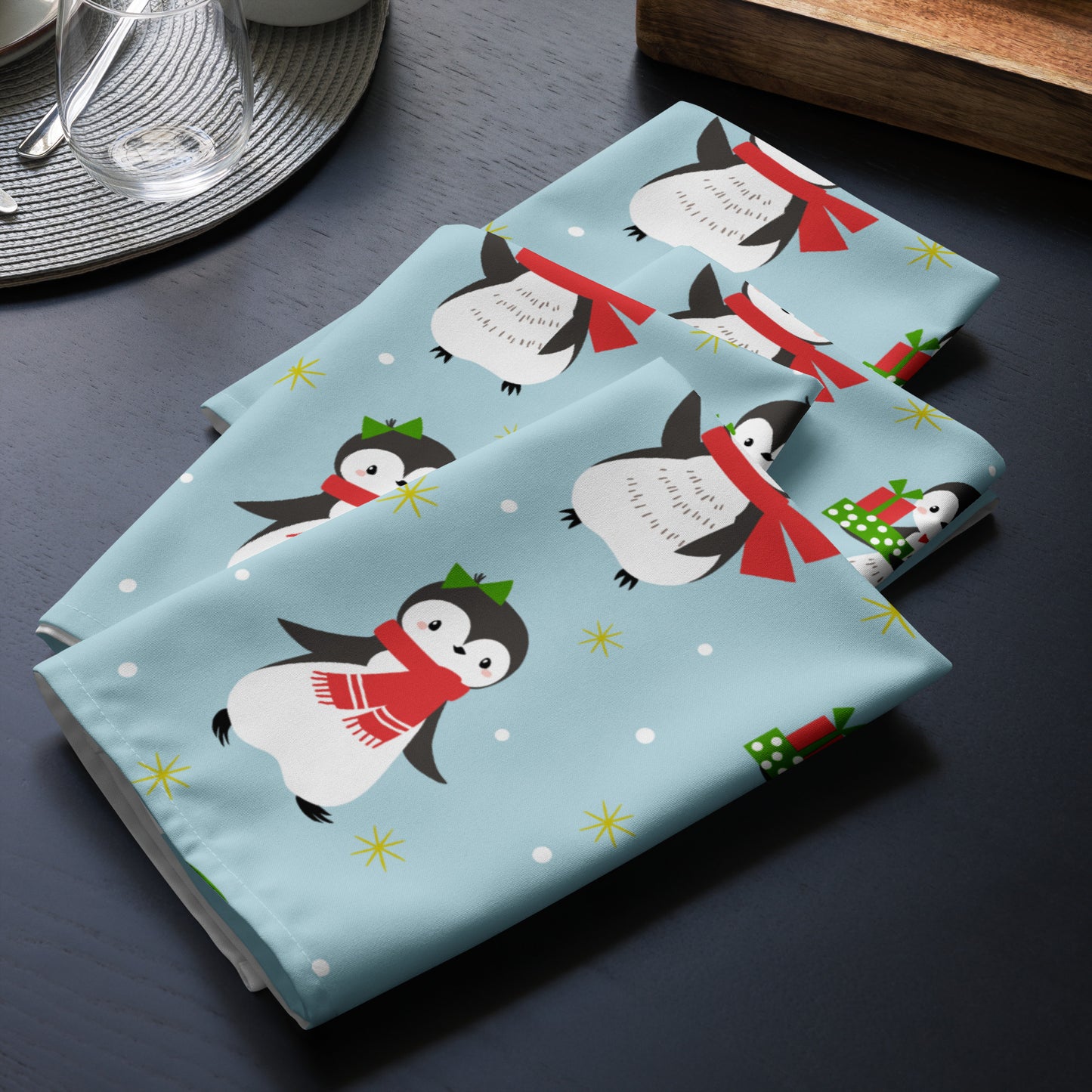 Christmas Penguins Cloth Napkin Set