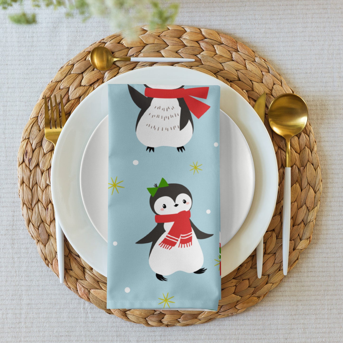 Christmas Penguins Cloth Napkin Set