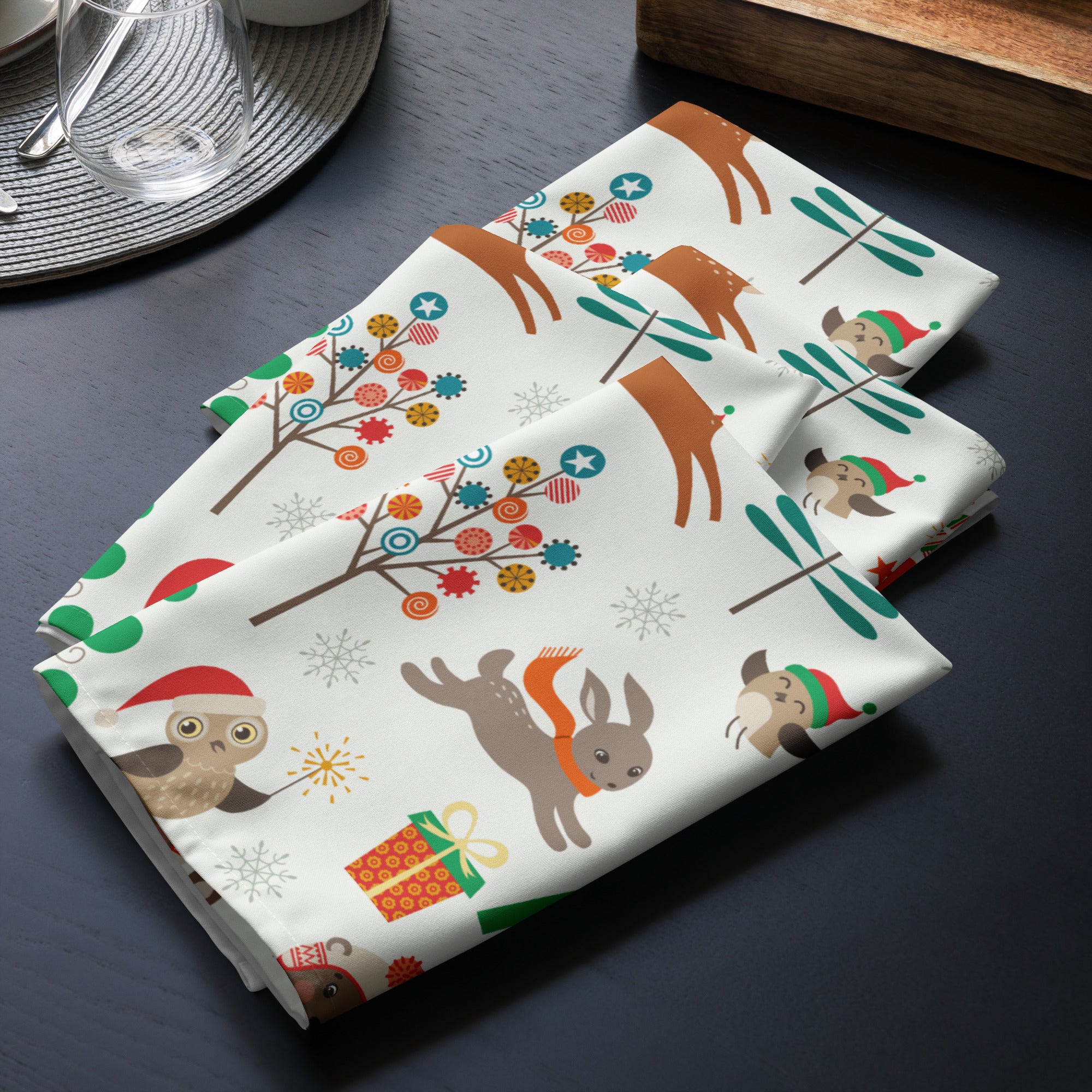 Cute Christmas Animals Cloth Napkin Set