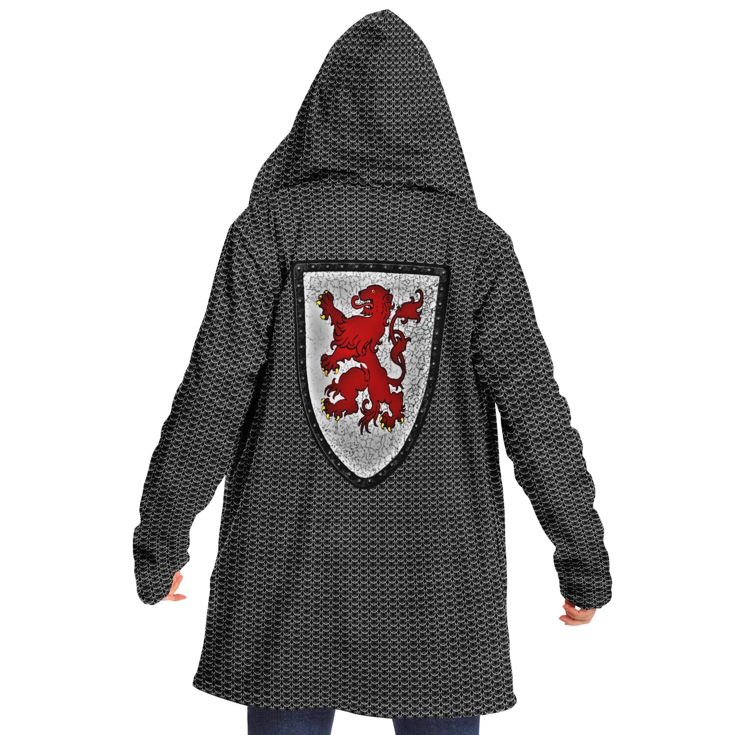 Chain Mail Print Cloak with Lion Crest