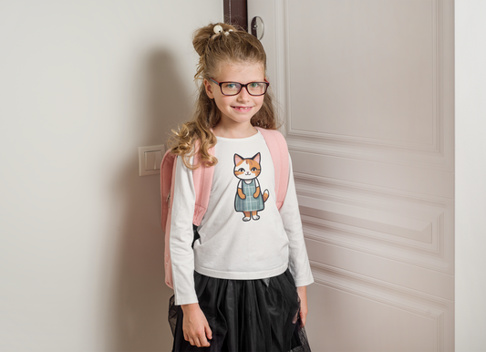 Cat in an Apron Dress Youth Long Sleeve Tee