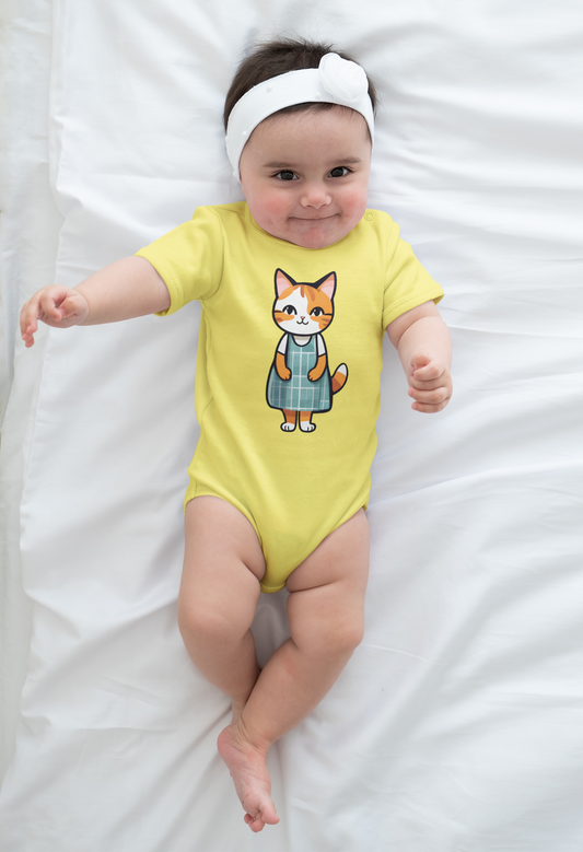 Cat in an Apron Dress Baby Short Sleeve One Piece