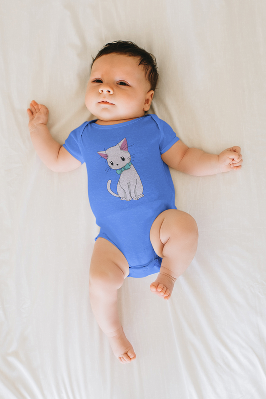 Cat with Bow Tie Baby Short Sleeve One Piece