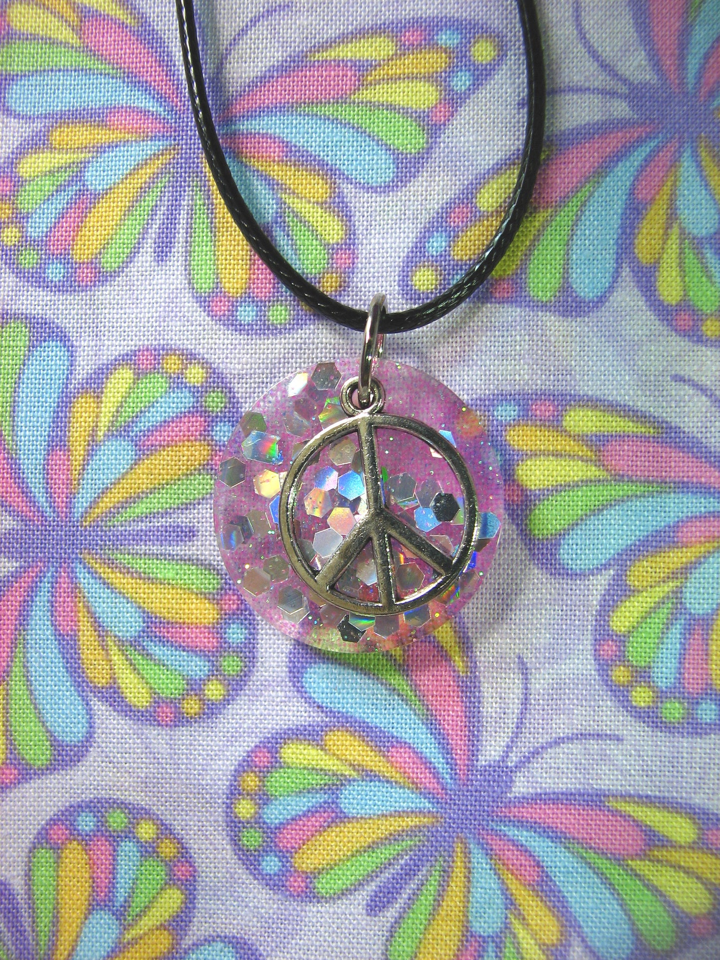 Peace Sign Resin Charm Necklace