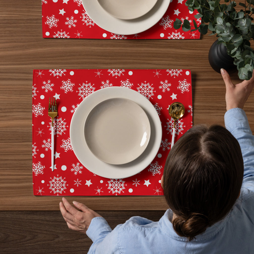 Snowflakes on Red Placemat Set
